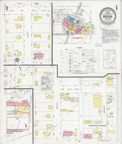 Sanborn Fire Insurance Map from Neoga, Cumberland County, Illinois (1930), Sheet #0001 - Complete Map Set gallery image, historic Sanborn map, vintage wall art, Illinois Illinois