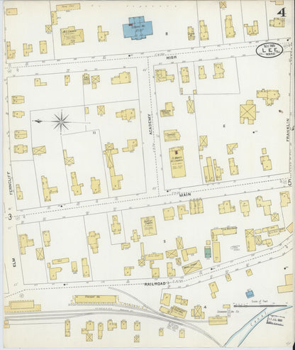 Sanborn Fire Insurance Map from Lee, Berkshire County, Massachusetts (1905), Sheet #0004 - Historic Sanborn Fire Insurance Map Print, vintage old map wall art, antique decor, genealogy gift, Massachusetts Massachusetts map