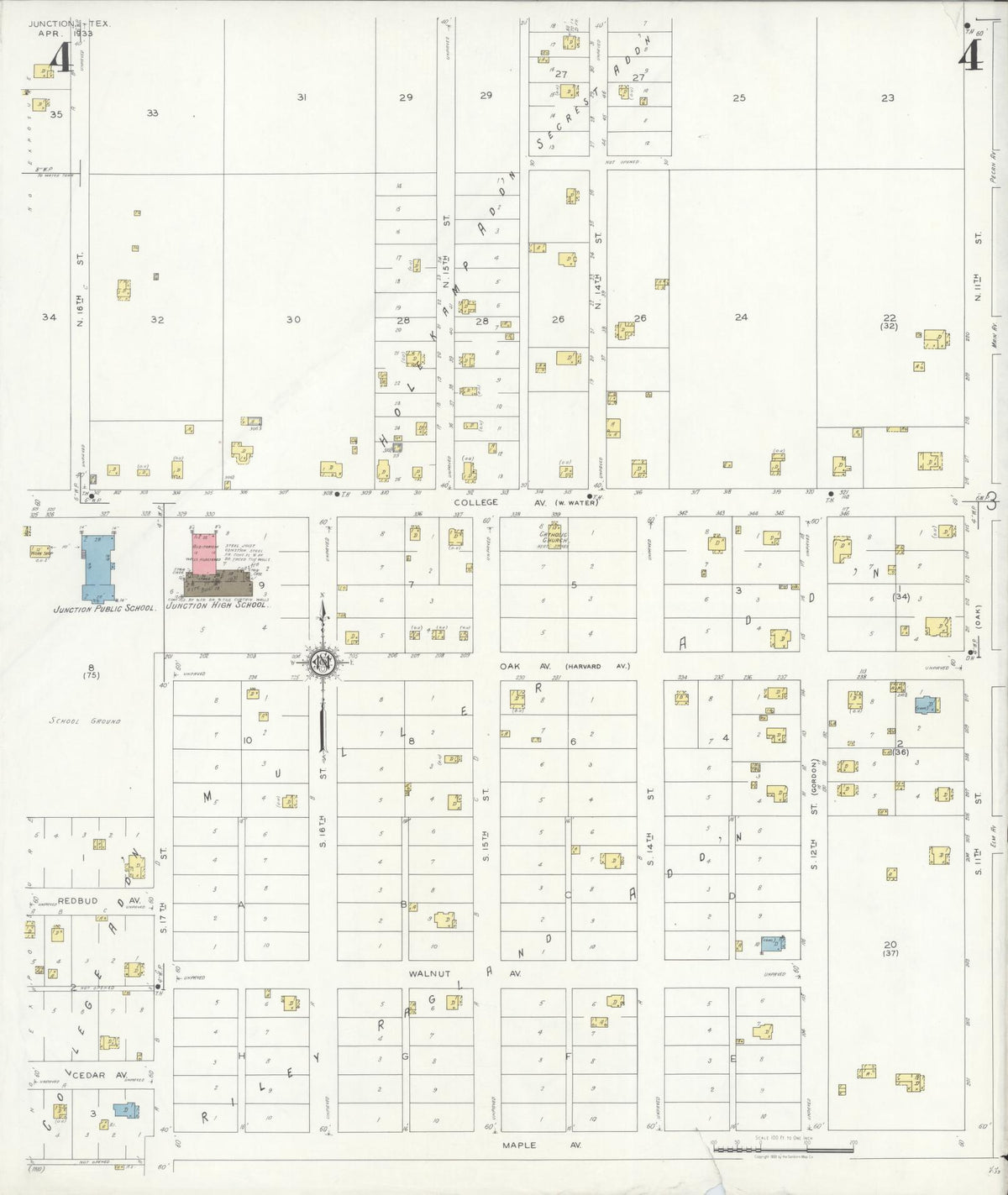 Sanborn Fire Insurance Map from Junction, Kimble County, Texas (1933), Sheet #0004 - Complete Map Set gallery image, historic Sanborn map, vintage wall art, Texas Texas