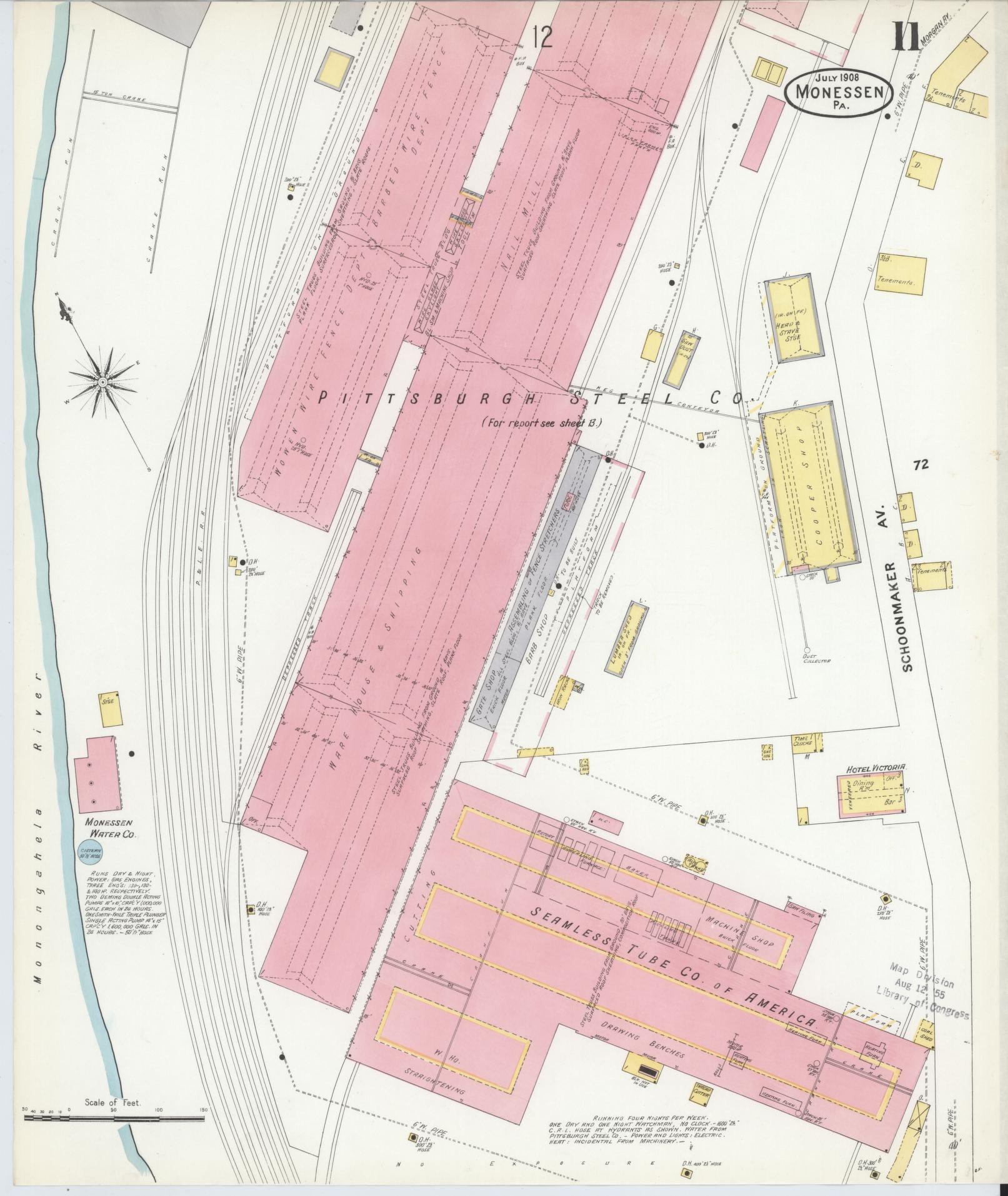 Sanborn Fire Insurance Map from Monessen, Westmoreland County, Pennsylvania (1908), Sheet #0011 - Complete Map Set gallery image, historic Sanborn map, vintage wall art, Pennsylvania Pennsylvania