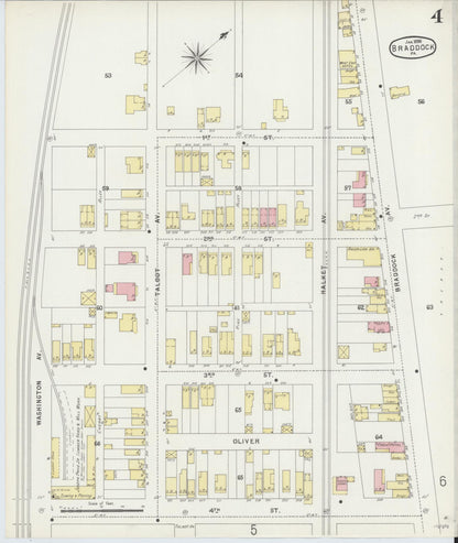 Sanborn Fire Insurance Map from Braddock, Allegheny County, Pennsylvania (1896), Sheet #0004 - Complete Map Set gallery image, historic Sanborn map, vintage wall art, Pennsylvania Pennsylvania