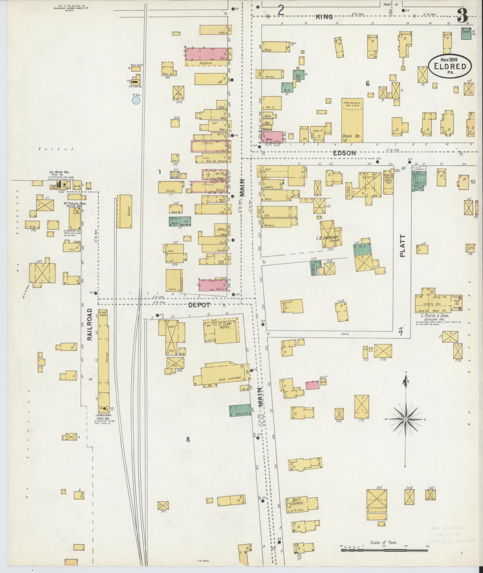 Sanborn Fire Insurance Map from Eldred, McKean County, Pennsylvania (1899), Sheet #0003 - Historic Sanborn Fire Insurance Map Print, vintage old map wall art, antique decor, genealogy gift, Pennsylvania Pennsylvania map