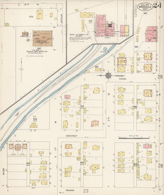 Sanborn Fire Insurance Map from Missoula, Missoula County, Montana (1912), Sheet #0024 - Historic Sanborn Fire Insurance Map Print, vintage old map wall art, antique decor, genealogy gift, Montana Montana map