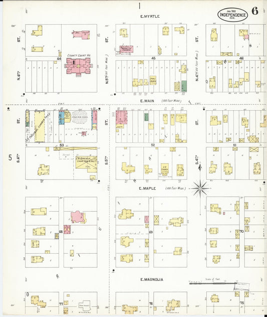 Sanborn Fire Insurance Map from Independence, Montgomery County, Kansas (1902), Sheet #0006 - Historic Sanborn Fire Insurance Map Print, vintage old map wall art, antique decor, genealogy gift, Kansas Kansas map