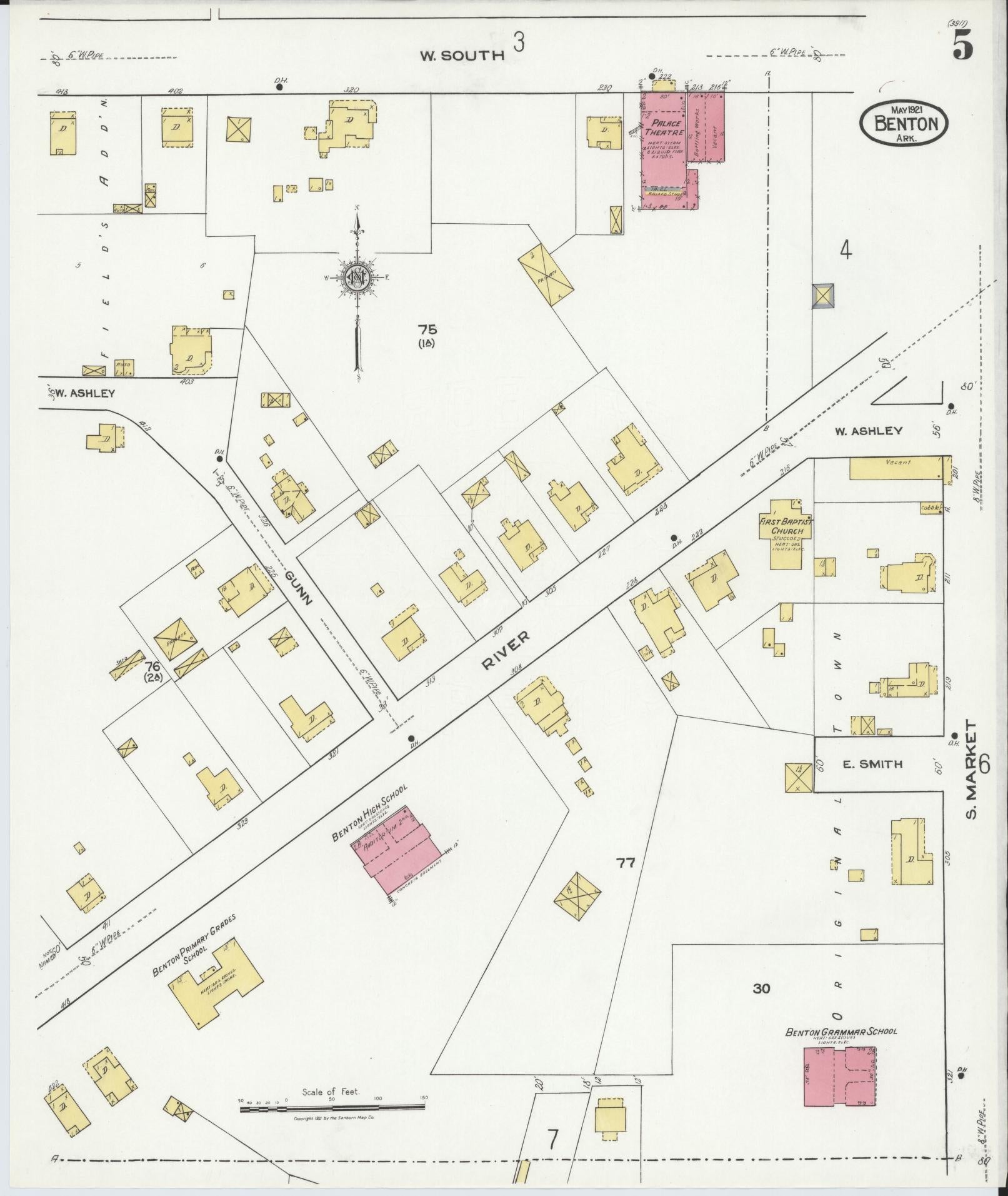 Sanborn Fire Insurance Map from Benton, Saline County, Arkansas (1921), Sheet #0005 - Complete Map Set gallery image, historic Sanborn map, vintage wall art, Arkansas Arkansas