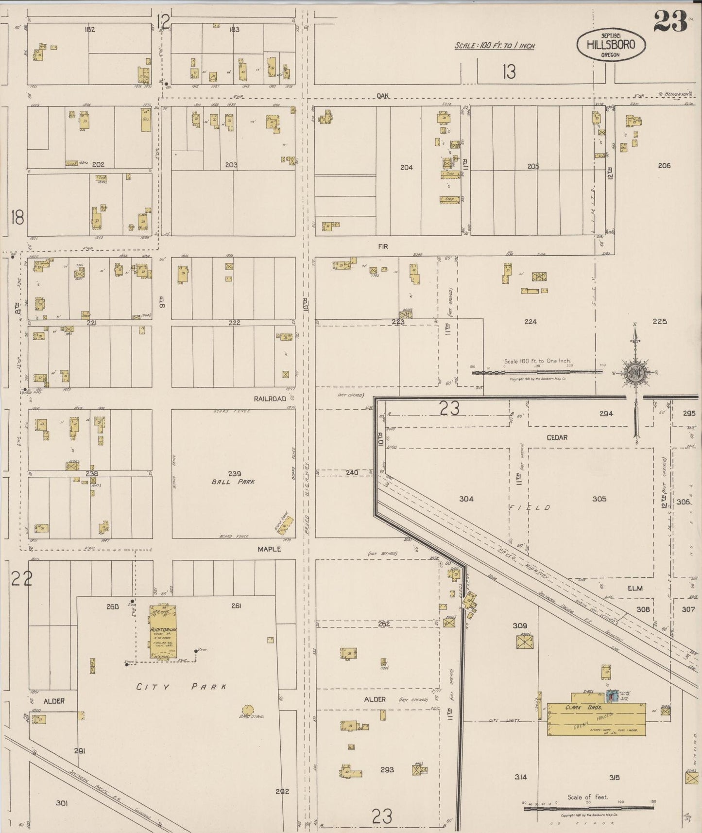 Sanborn Fire Insurance Map from Hillsboro, Washington County, Oregon (1921), Sheet #0023 - Complete Map Set gallery image, historic Sanborn map, vintage wall art, Oregon Oregon