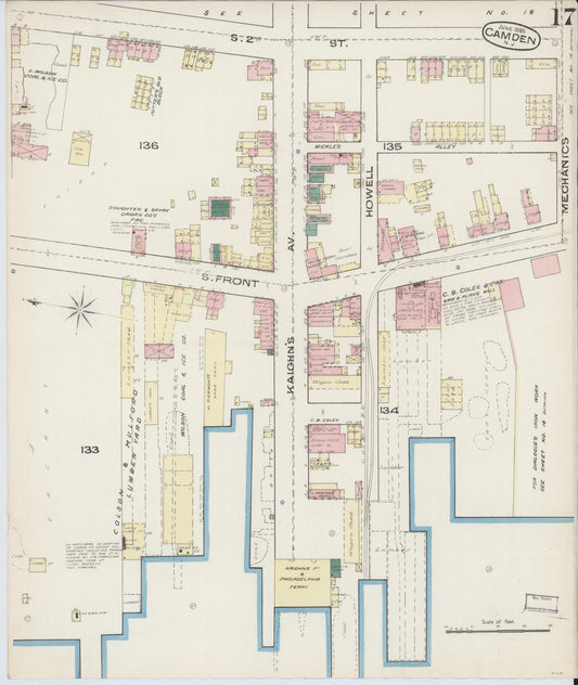 Sanborn Fire Insurance Map from Camden, Camden County, New Jersey (1885), Sheet #0017 - Historic Sanborn Fire Insurance Map Print, vintage old map wall art, antique decor, genealogy gift, New Jersey New Jersey map