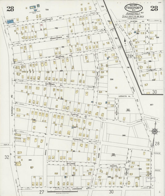 Sanborn Fire Insurance Map from Freeport, Nassau County, New York (1925), Sheet #0028 - Historic Sanborn Fire Insurance Map Print, vintage old map wall art, antique decor, genealogy gift, New York New York map