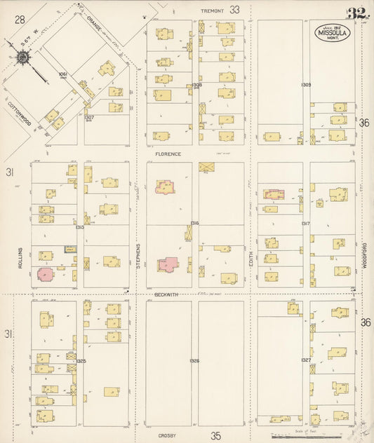 Sanborn Fire Insurance Map from Missoula, Missoula County, Montana (1912), Sheet #0032 - Historic Sanborn Fire Insurance Map Print, vintage old map wall art, antique decor, genealogy gift, Montana Montana map