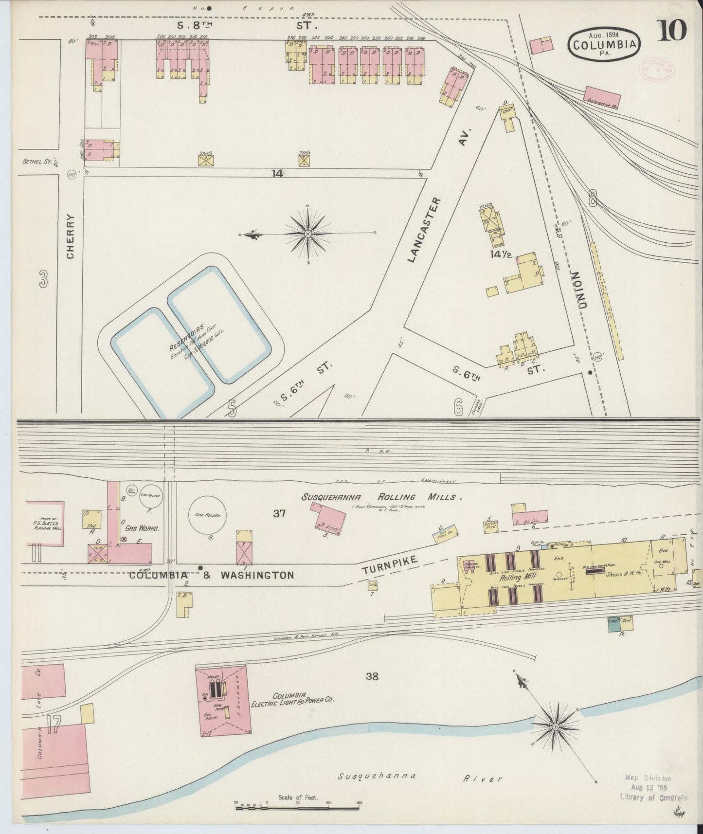 Sanborn Fire Insurance Map from Columbia, Lancaster County, Pennsylvania (1894), Sheet #0010 - Historic Sanborn Fire Insurance Map Print, vintage old map wall art, antique decor, genealogy gift, Pennsylvania Pennsylvania map