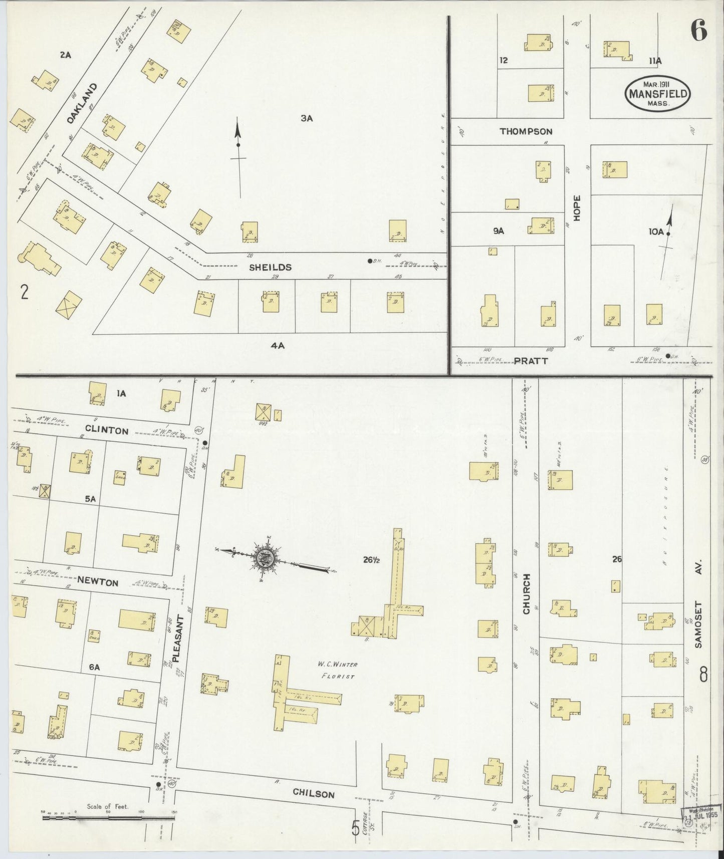 Sanborn Fire Insurance Map from Mansfield, Bristol County, Massachusetts (1911), Sheet #0006 - Historic Sanborn Fire Insurance Map Print, vintage old map wall art, antique decor, genealogy gift, Massachusetts Massachusetts map