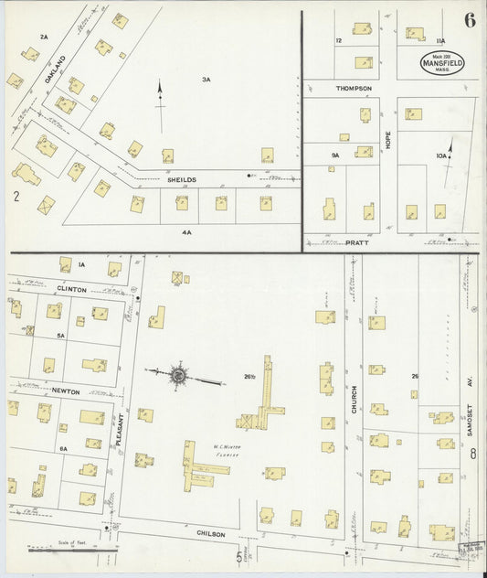 Sanborn Fire Insurance Map from Mansfield, Bristol County, Massachusetts (1911), Sheet #0006 - Historic Sanborn Fire Insurance Map Print, vintage old map wall art, antique decor, genealogy gift, Massachusetts Massachusetts map
