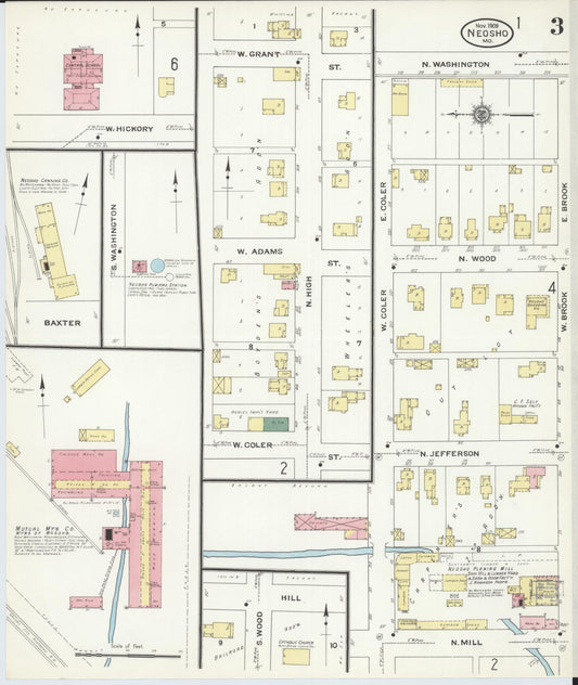 Sanborn Fire Insurance Map from Neosho, Newton County, Missouri (1909), Sheet #0003 - Historic Sanborn Fire Insurance Map Print, vintage old map wall art, antique decor, genealogy gift, Missouri Missouri map