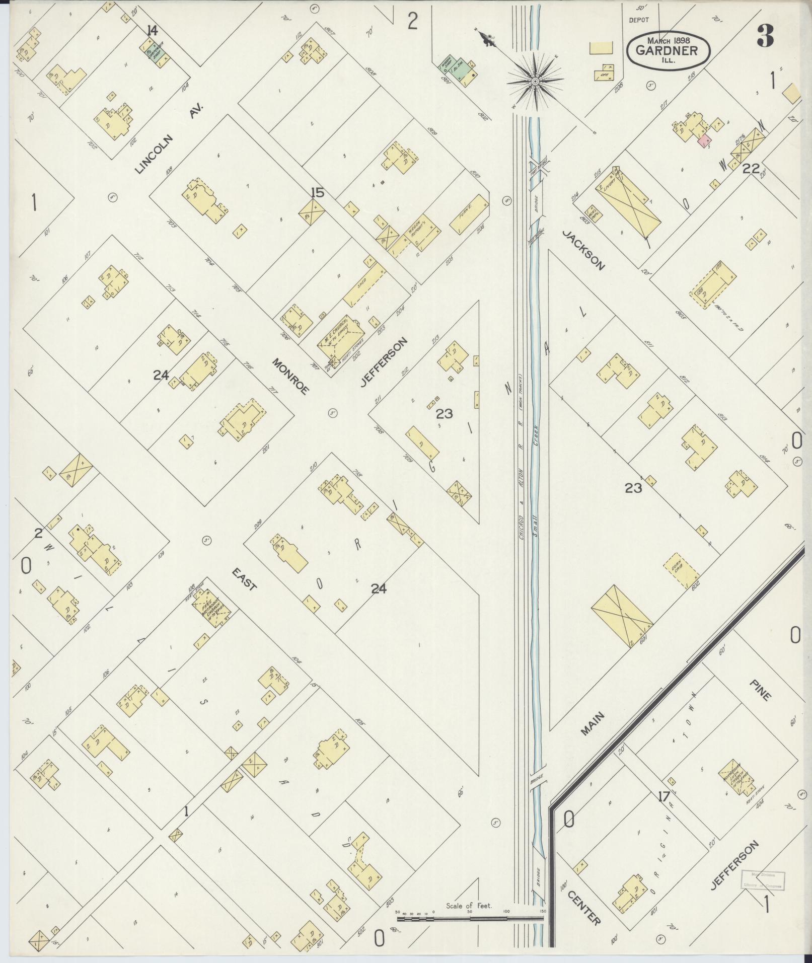 Sanborn Fire Insurance Map from Gardner, Grundy County, Illinois (1898), Sheet #0003 - Complete Map Set gallery image, historic Sanborn map, vintage wall art, Illinois Illinois