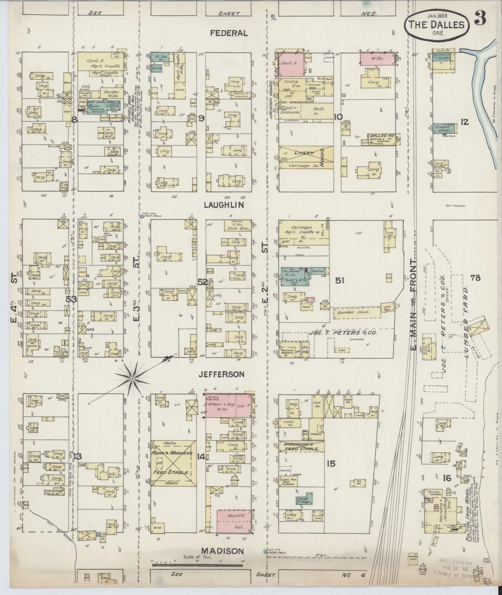 Sanborn Fire Insurance Map from The Dalles, Wasco County, Oregon (1888), Sheet #0003 - Historic Sanborn Fire Insurance Map Print, vintage old map wall art, antique decor, genealogy gift, Oregon Oregon map