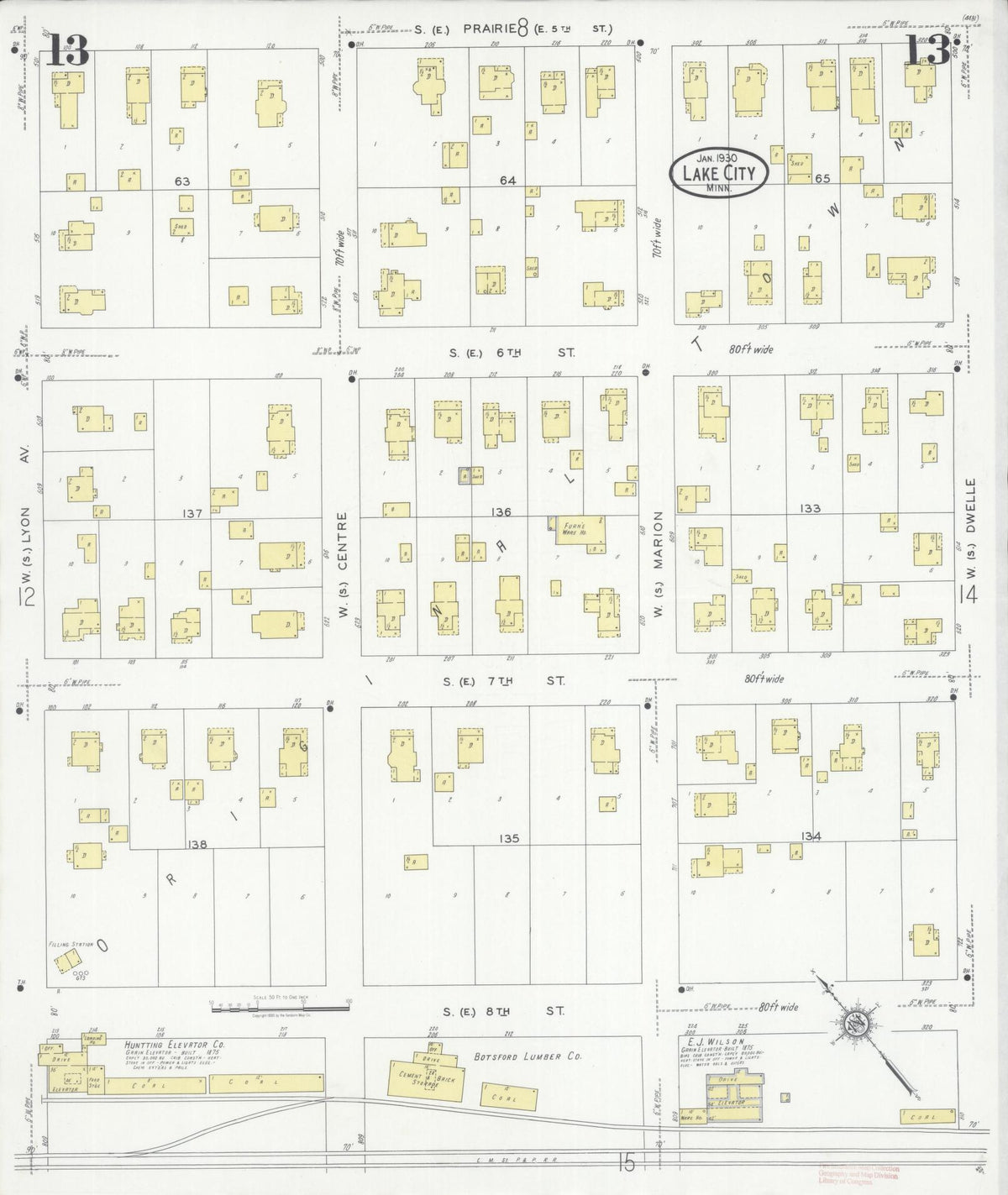 Sanborn Fire Insurance Map from Lake City, Wabasha County, Minnesota (1930), Sheet #0013 - Historic Sanborn Fire Insurance Map Print, vintage old map wall art, antique decor, genealogy gift, Minnesota Minnesota map