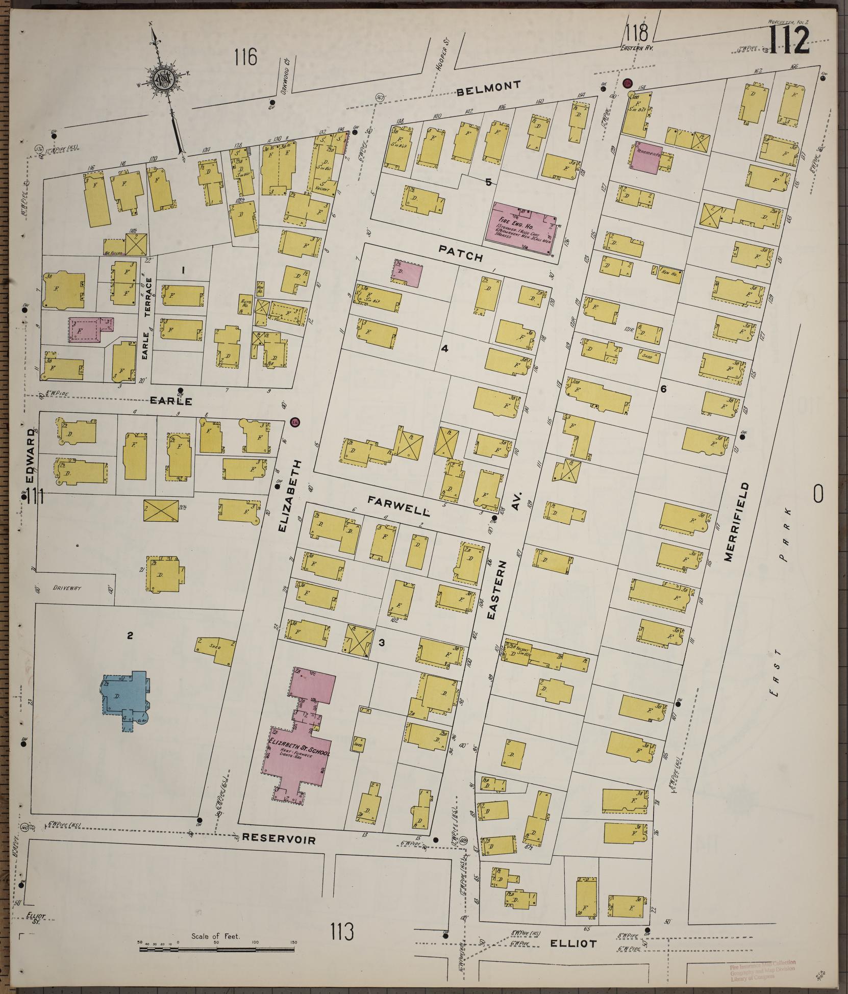 Sanborn Fire Insurance Map from Worcester, Worcester County, Massachusetts (1910), Sheet #0112 - Historic Sanborn Fire Insurance Map Print, vintage old map wall art, antique decor, genealogy gift, Massachusetts Massachusetts map