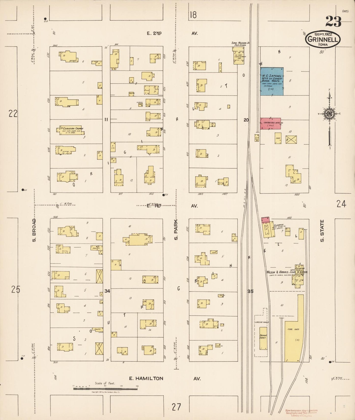 Sanborn Fire Insurance Map from Grinnell, Poweshiek County, Iowa (1922), Sheet #0023 - Historic Sanborn Fire Insurance Map Print, vintage old map wall art