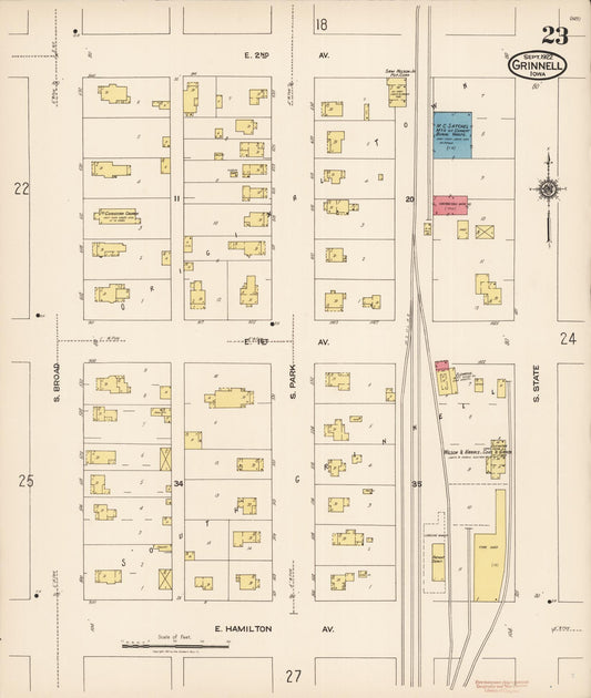 Sanborn Fire Insurance Map from Grinnell, Poweshiek County, Iowa (1922), Sheet #0023 - Historic Sanborn Fire Insurance Map Print, vintage old map wall art