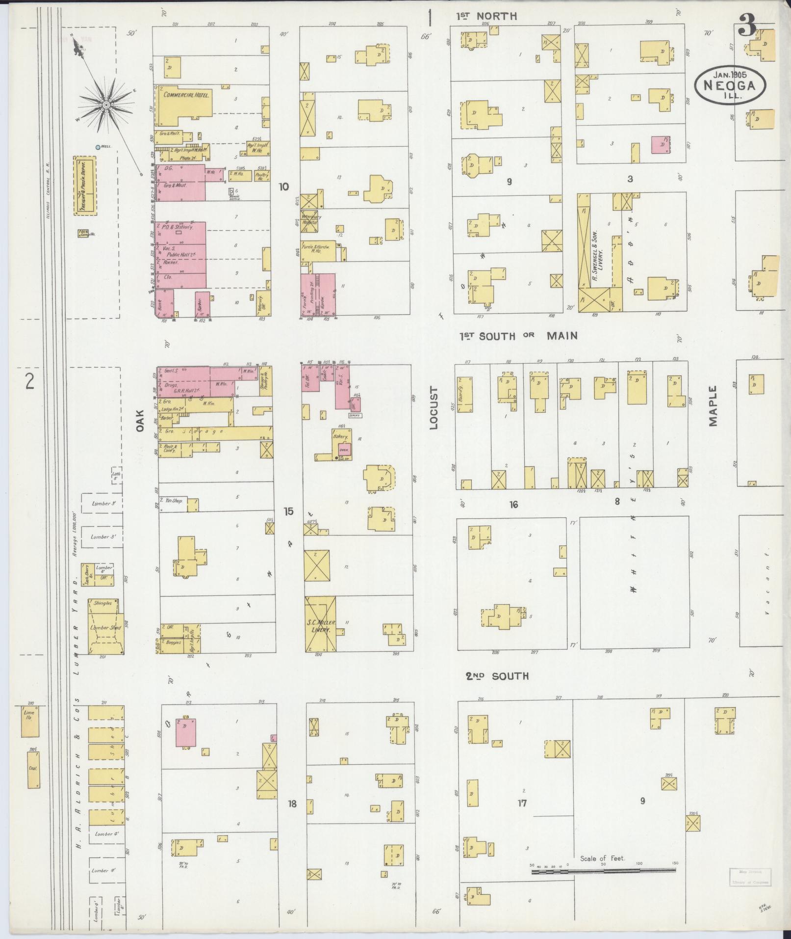 Sanborn Fire Insurance Map from Neoga, Cumberland County, Illinois (1905), Sheet #0003 - Historic Sanborn Fire Insurance Map Print, vintage old map wall art, antique decor, genealogy gift, Illinois Illinois map