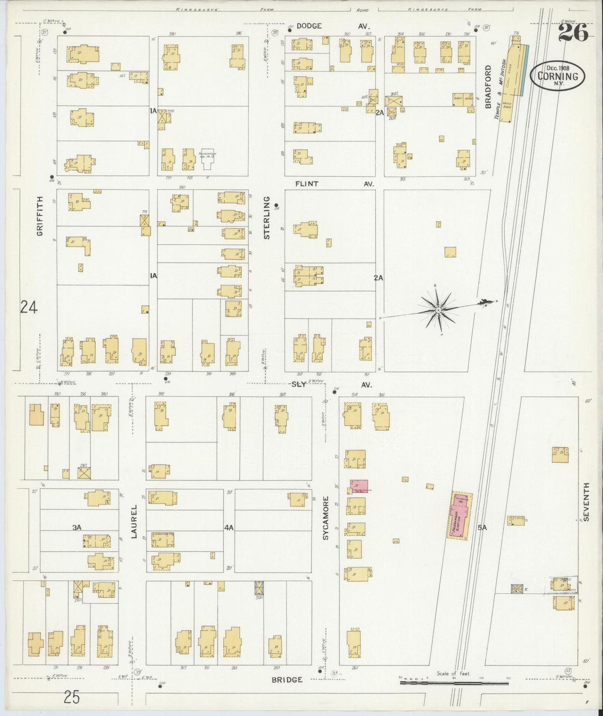 Sanborn Fire Insurance Map from Corning, Steuben County, New York (1908), Sheet #0026 - Complete Map Set gallery image, historic Sanborn map, vintage wall art, New York New York