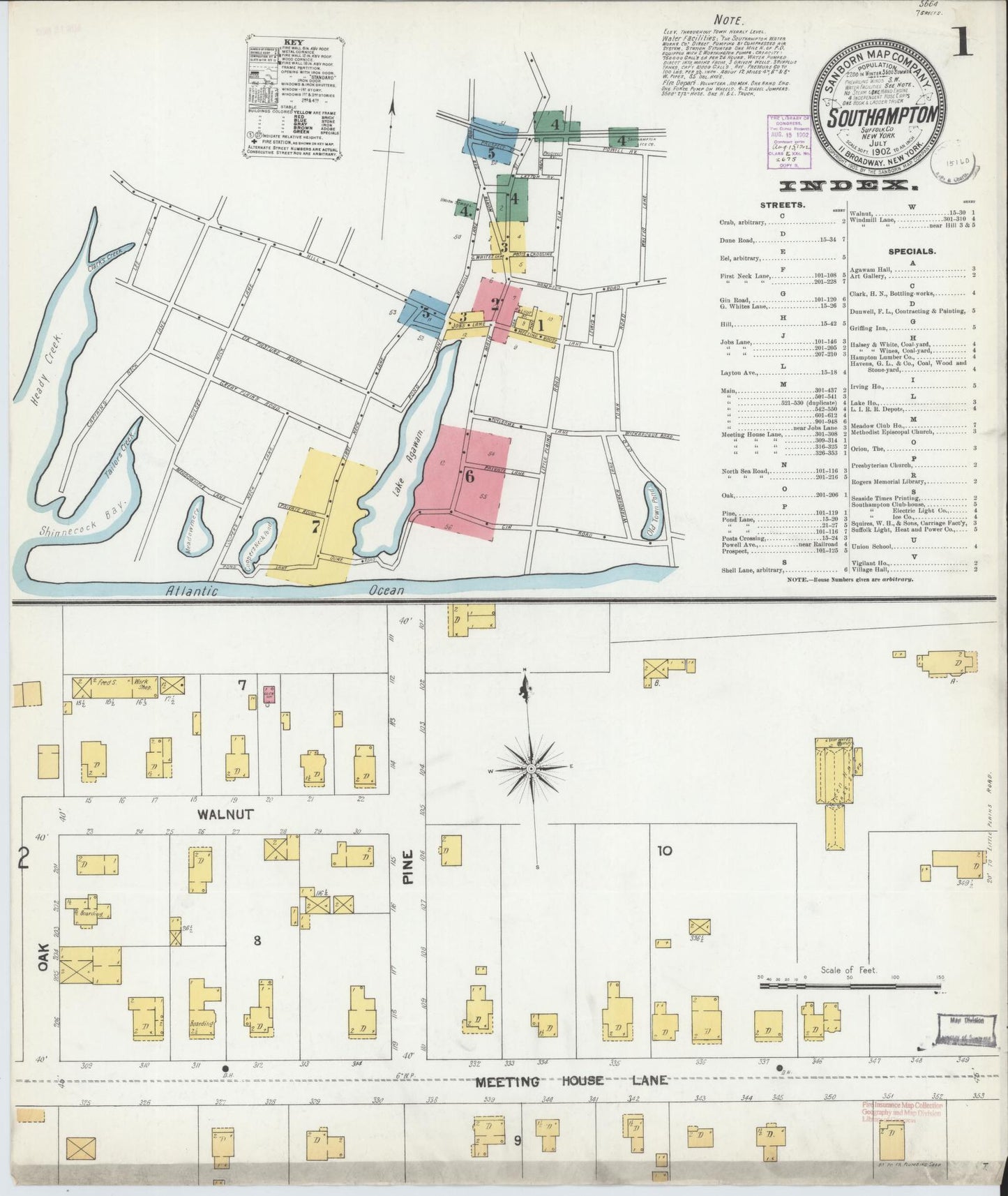 Sanborn Fire Insurance Map from Southampton, Suffolk County, New York (1902), Sheet #0001 - Historic Sanborn Fire Insurance Map Print, vintage old map wall art, antique decor, genealogy gift, New York New York map
