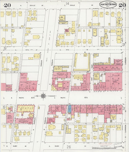 Sanborn Fire Insurance Map from Huntington Park, Los Angeles County, California (1924), Sheet #0020 - Complete Map Set gallery image, historic Sanborn map, vintage wall art, California California