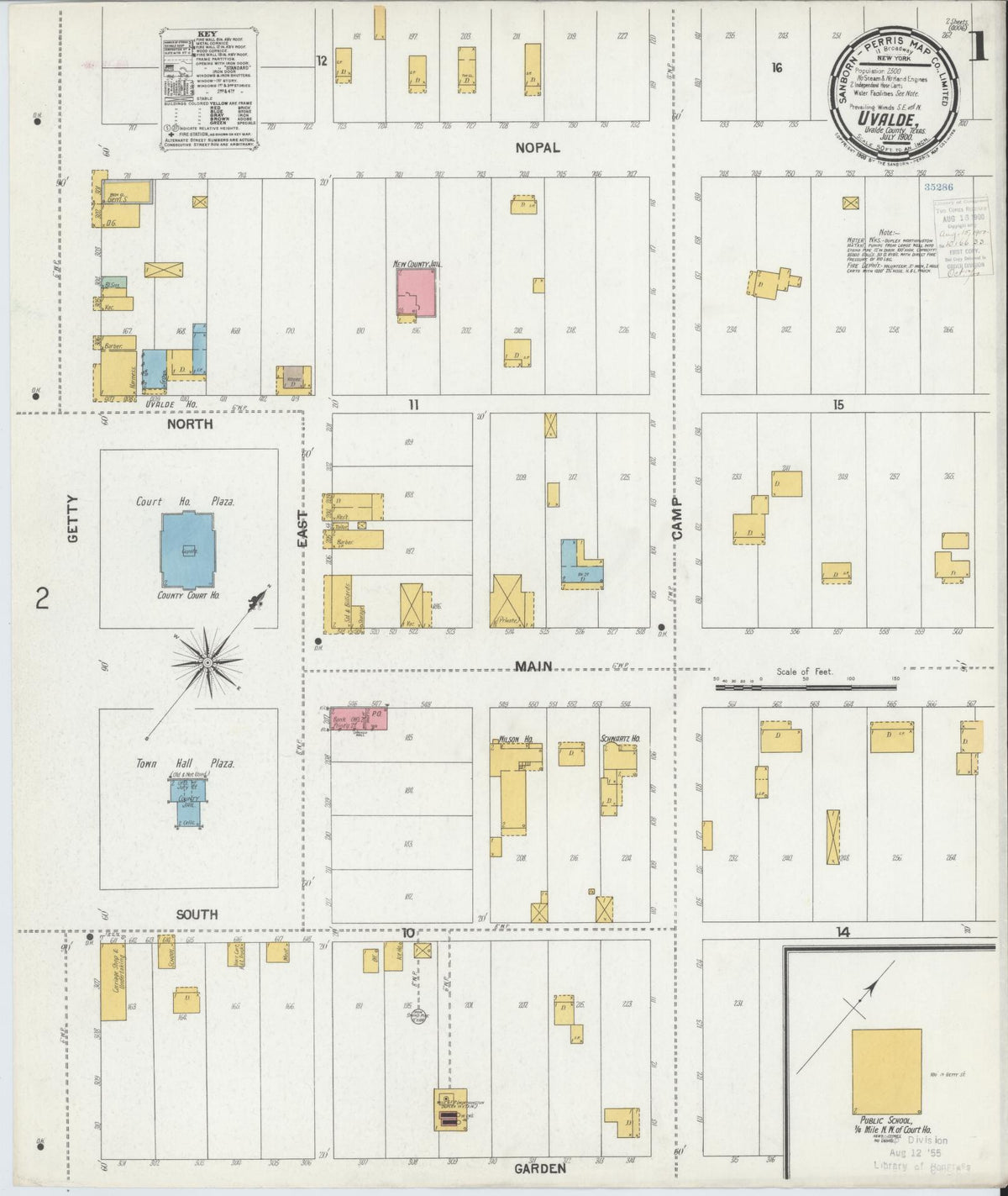 Sanborn Fire Insurance Map from Uvalde, Uvalde County, Texas (1900), Sheet #0001 - Complete Map Set gallery image, historic Sanborn map, vintage wall art, Texas Texas