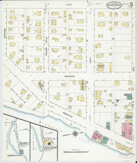 Sanborn Fire Insurance Map from Granite Falls, Yellow Medicine And Chippewa Counties, Minnesota (1909), Sheet #0003 - Historic Sanborn Fire Insurance Map Print, vintage old map wall art, antique decor, genealogy gift, Minnesota Minnesota map