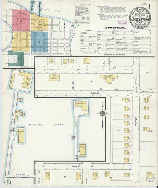 Sanborn Fire Insurance Map from Bradentown, Manatee County, Florida (1911), Sheet #0001 - Historic Sanborn Fire Insurance Map Print, vintage old map wall art, antique decor, genealogy gift, Florida Florida map