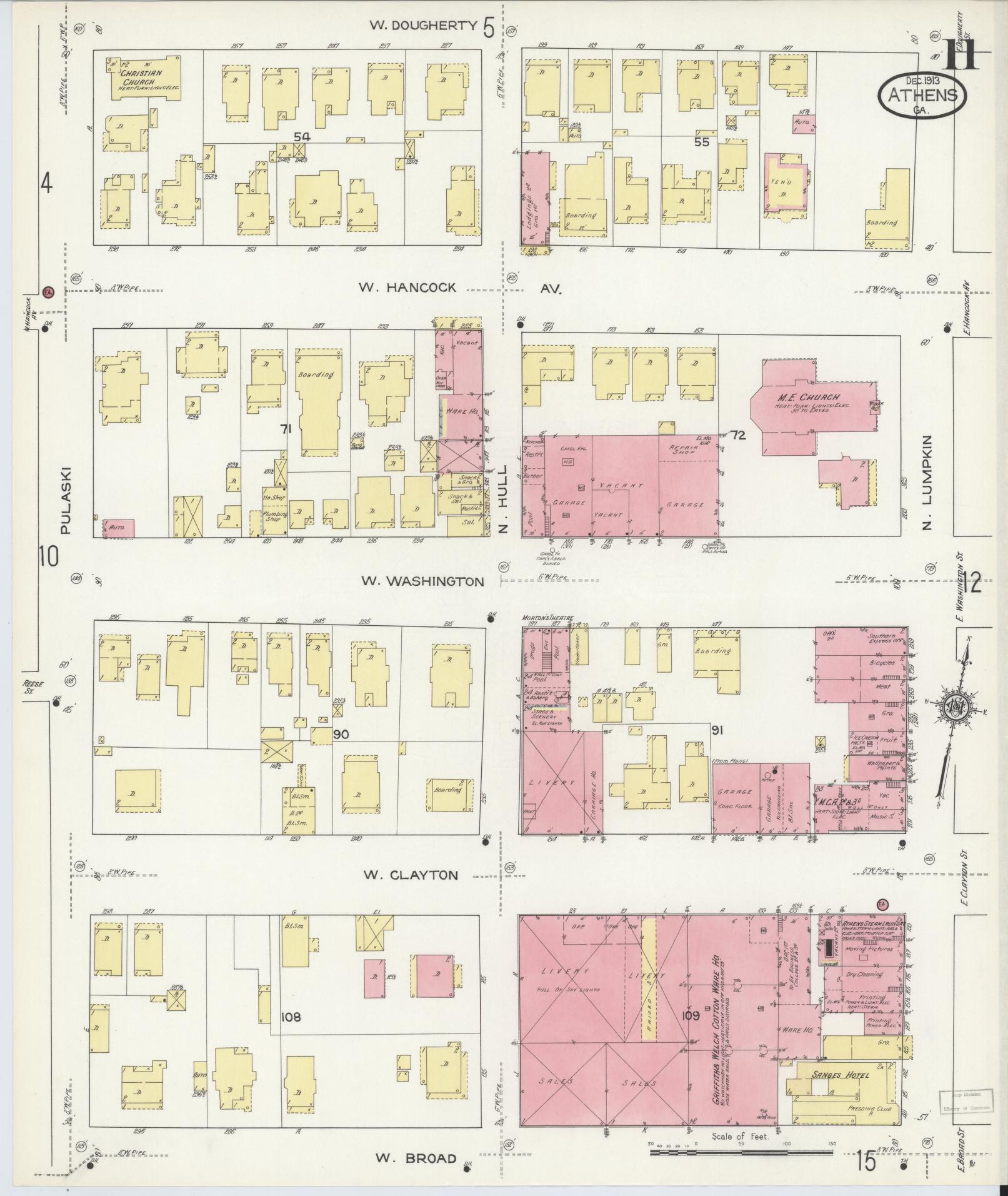 Sanborn Fire Insurance Map from Athens, Clarke County, Georgia (1913), Sheet #0011 - Complete Map Set gallery image, historic Sanborn map, vintage wall art, Georgia Georgia