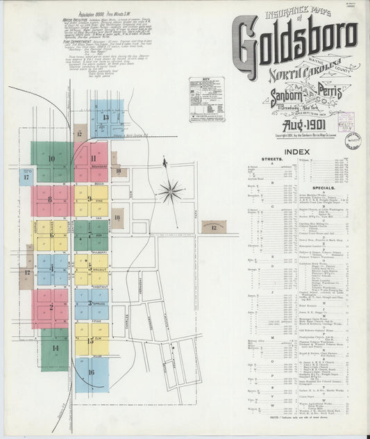 Sanborn Fire Insurance Map from Goldsboro, Wayne County, North Carolina. (1901) – Historic Sanborn Fire Insurance Map Print