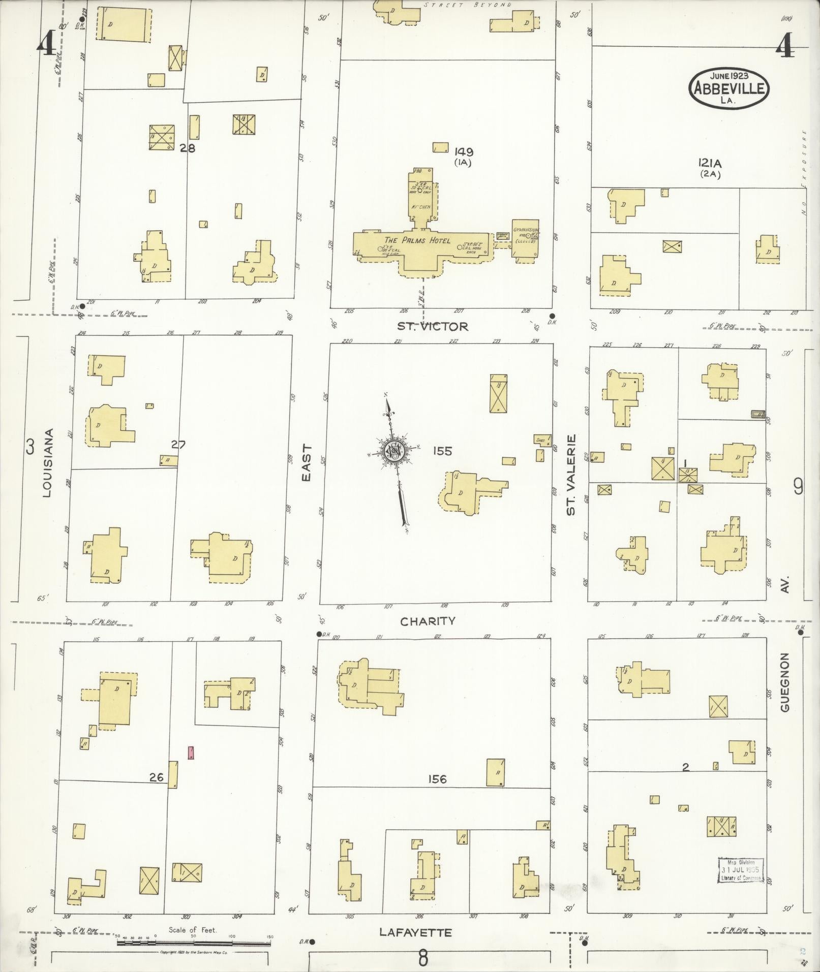Sanborn Fire Insurance Map from Abbeville, Vermilion Parish, Louisiana (1923), Sheet #0004 - Historic Sanborn Fire Insurance Map Print, vintage old map wall art, antique decor, genealogy gift, Louisiana Louisiana map