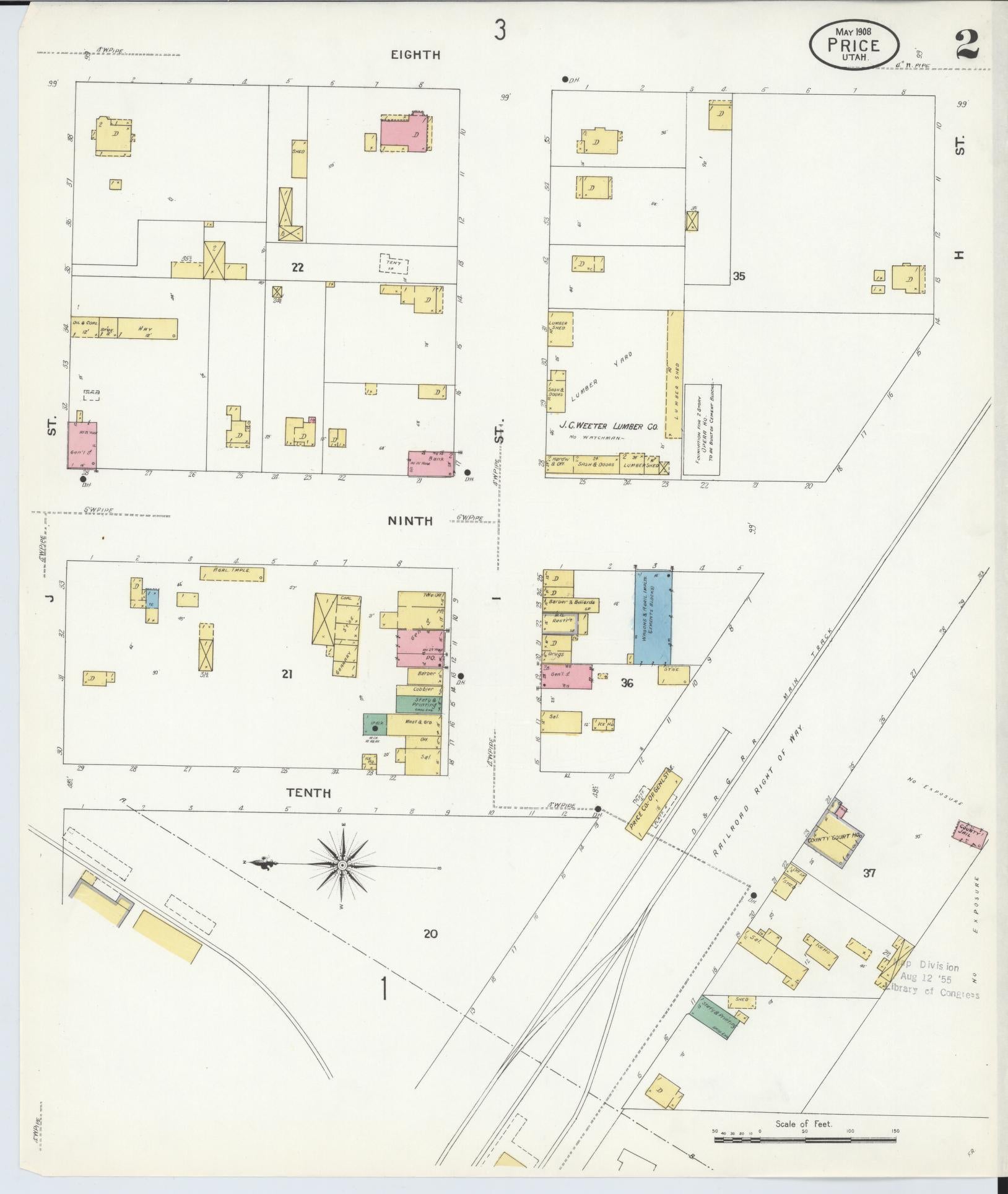 Sanborn Fire Insurance Map from Price, Carbon County, Utah (1908), Sheet #0002 - Historic Sanborn Fire Insurance Map Print, vintage old map wall art, antique decor, genealogy gift, Utah Utah map