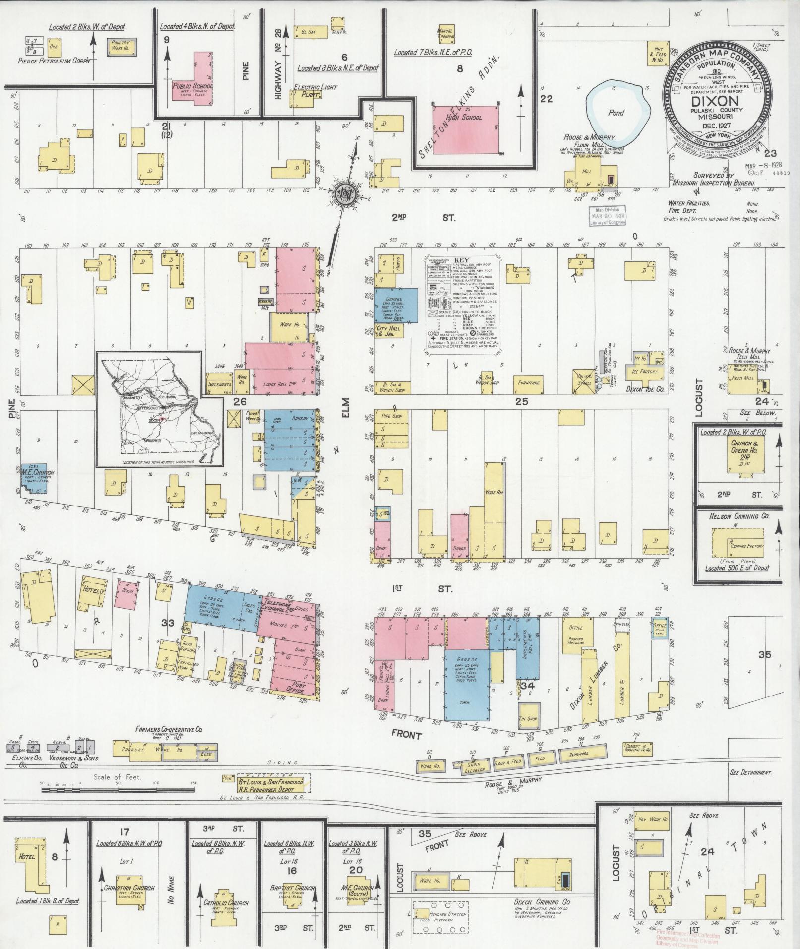 Sanborn Fire Insurance Map from Dixon, Pulaski County, Missouri (1927), Sheet #0001 - Historic Sanborn Fire Insurance Map Print, vintage old map wall art, antique decor, genealogy gift, Missouri Missouri map