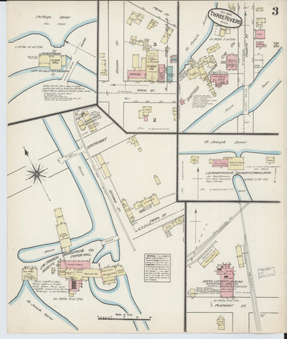 Sanborn Fire Insurance Map from Three Rivers, Saint Joseph County, Michigan (1884), Sheet #0003 - Historic Sanborn Fire Insurance Map Print, vintage old map wall art, antique decor, genealogy gift, Michigan Michigan map