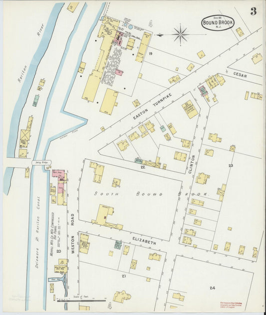 Sanborn Fire Insurance Map from Bound Brook, Somerset County, New Jersey (1895), Sheet #0003 - Historic Sanborn Fire Insurance Map Print, vintage old map wall art, antique decor, genealogy gift, New Jersey New Jersey map