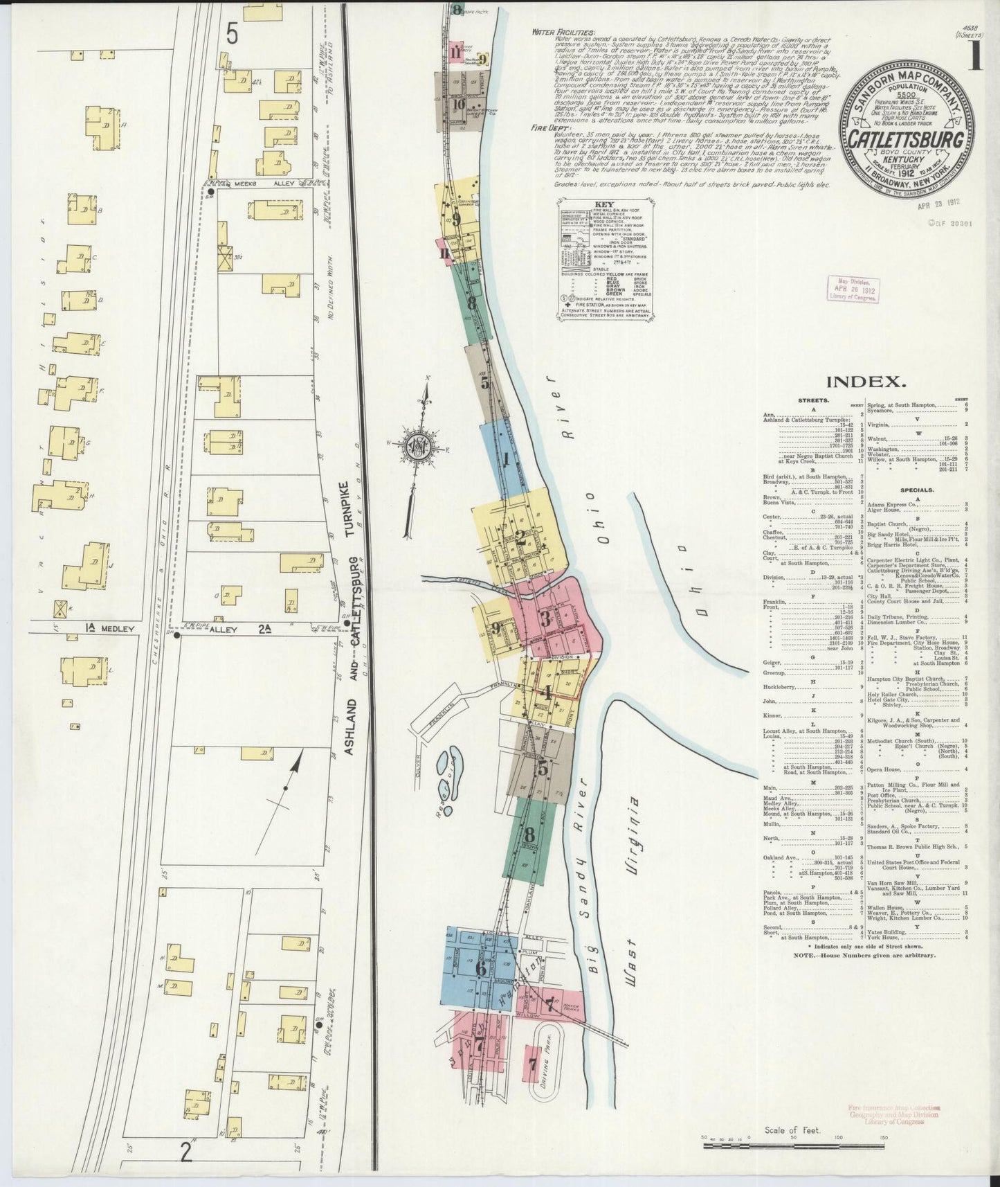 Sanborn Fire Insurance Map from Catlettsburg, Boyd County, Kentucky (1912), Sheet #0001 - Complete Map Set gallery image, historic Sanborn map, vintage wall art, Kentucky Kentucky