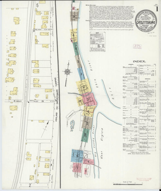 Sanborn Fire Insurance Map from Catlettsburg, Boyd County, Kentucky (1912), Sheet #0001 - Complete Map Set gallery image, historic Sanborn map, vintage wall art, Kentucky Kentucky