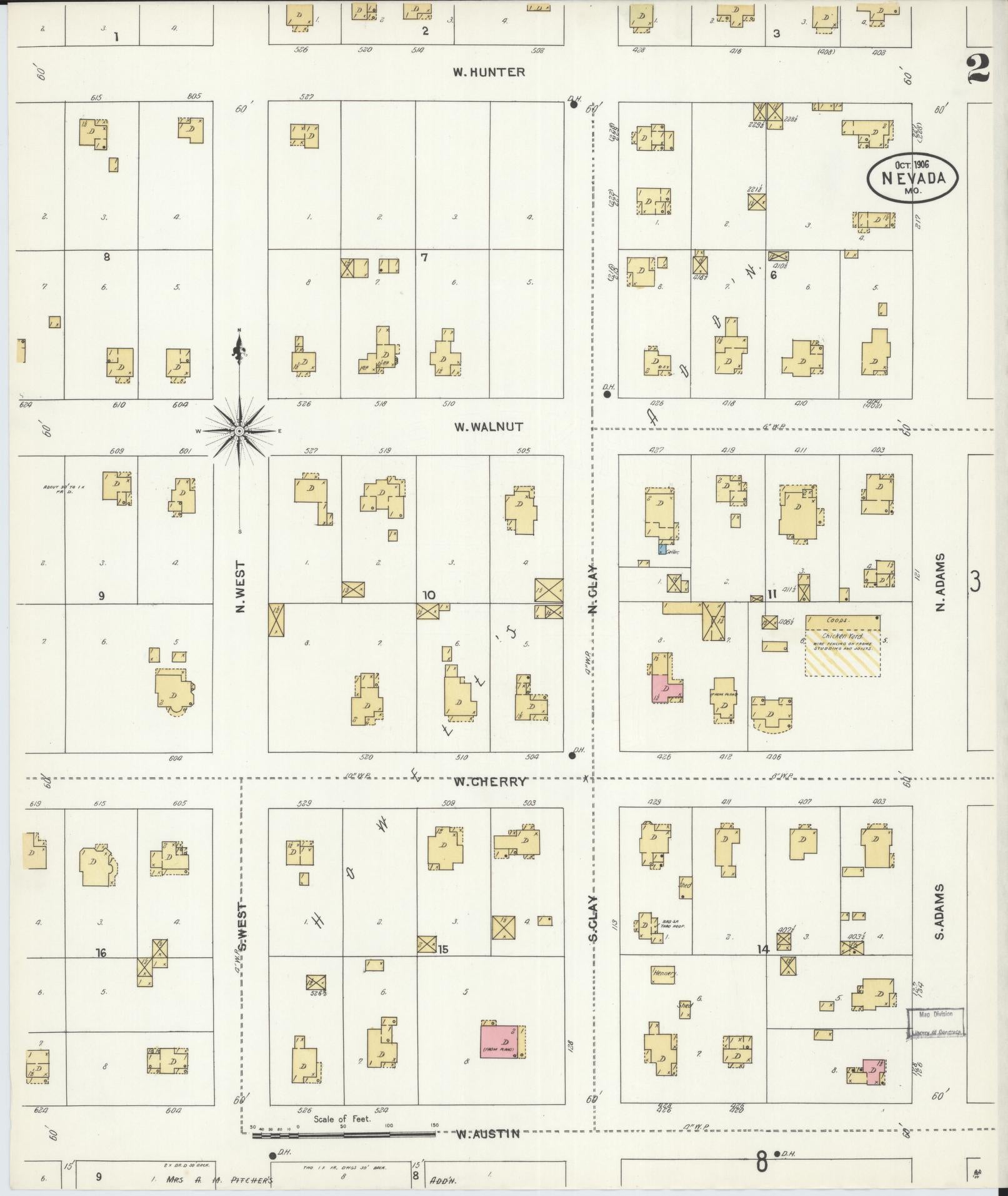 Sanborn Fire Insurance Map from Nevada, Vernon County, Missouri (1906), Sheet #0002 - Complete Map Set gallery image, historic Sanborn map, vintage wall art, Nevada Nevada