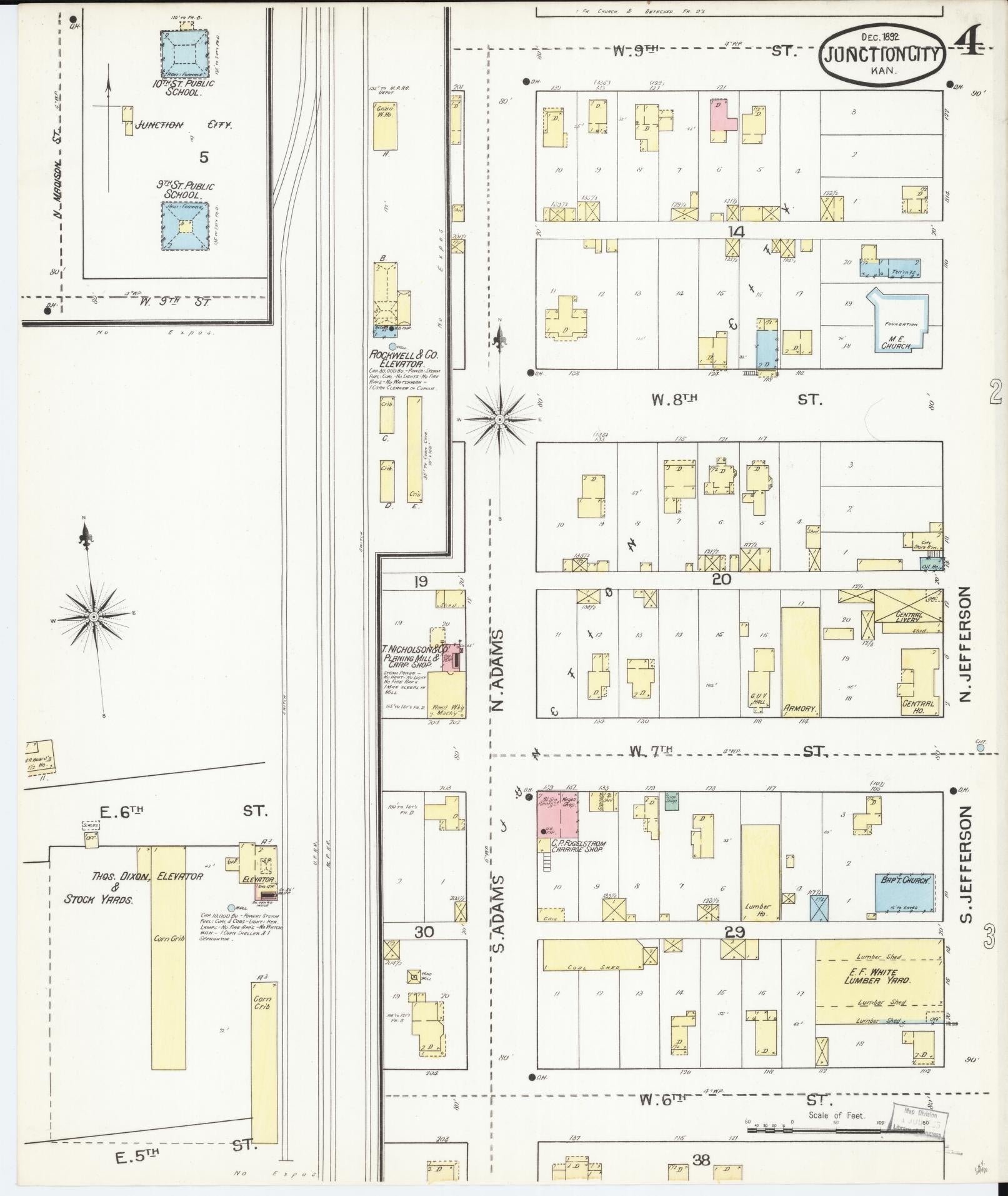 Sanborn Fire Insurance Map from Junction City, Geary County, Kansas (1892), Sheet #0004 - Complete Map Set gallery image, historic Sanborn map, vintage wall art, Kansas Kansas