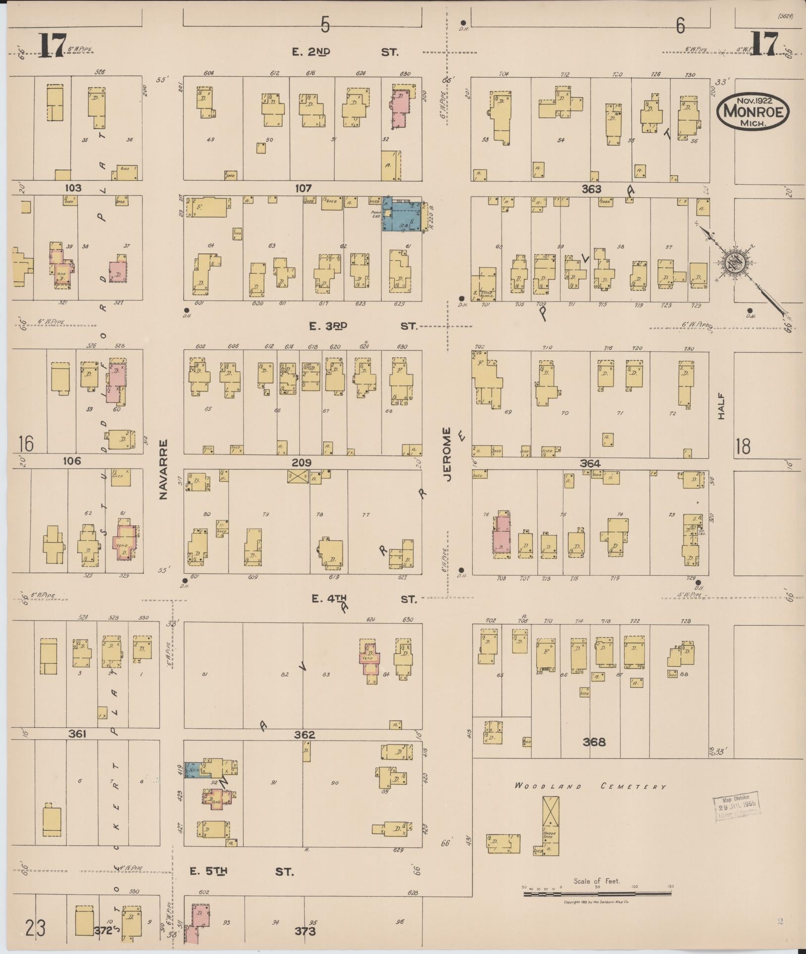 Sanborn Fire Insurance Map from Monroe, Monroe County, Michigan (1922), Sheet #0017 - Complete Map Set gallery image, historic Sanborn map, vintage wall art, Michigan Michigan