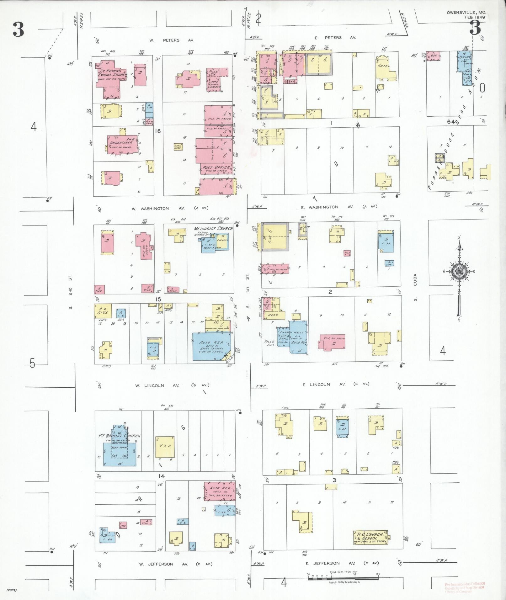 Sanborn Fire Insurance Map from Owensville, Gasconade County, Missouri (1949), Sheet #0003 - Historic Sanborn Fire Insurance Map Print, vintage old map wall art, antique decor, genealogy gift, Missouri Missouri map