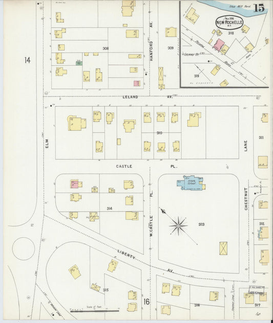 Sanborn Fire Insurance Map from New Rochelle, Westchester County, New York (1896), Sheet #0015 - Historic Sanborn Fire Insurance Map Print, vintage old map wall art, antique decor, genealogy gift, New York New York map
