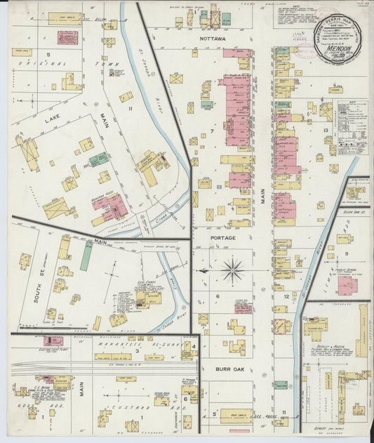 Sanborn Fire Insurance Map from Mendon, Saint Joseph County, Michigan (1899), Sheet #0001 - Historic Sanborn Fire Insurance Map Print, vintage old map wall art, antique decor, genealogy gift, Michigan Michigan map
