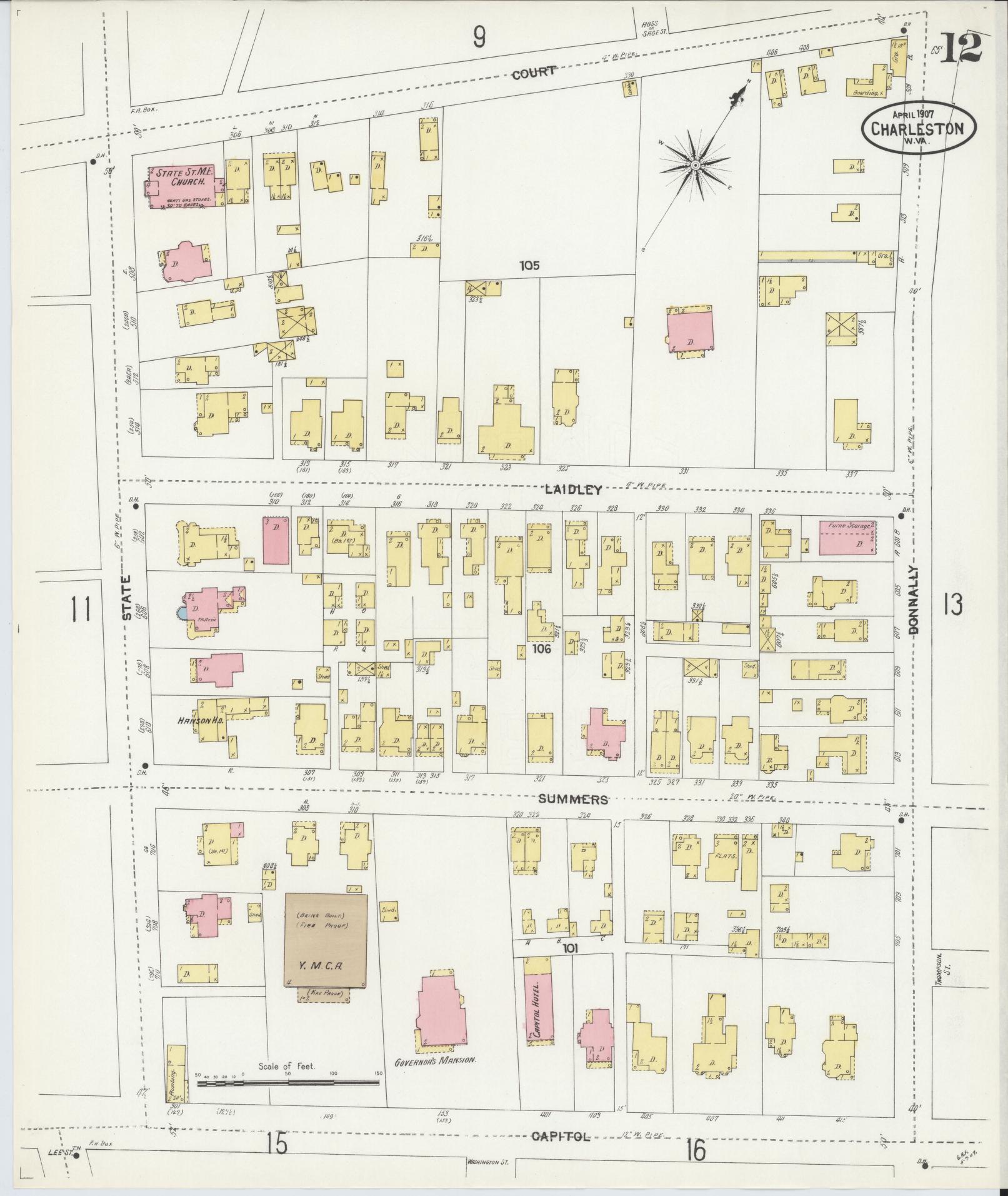 Sanborn Fire Insurance Map from Charleston, Kanawha County, West Virginia (1907), Sheet #0012 - Complete Map Set gallery image, historic Sanborn map, vintage wall art, West Virginia West Virginia