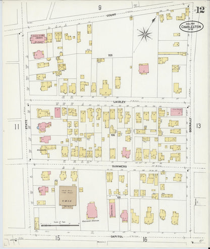 Sanborn Fire Insurance Map from Charleston, Kanawha County, West Virginia (1907), Sheet #0012 - Complete Map Set gallery image, historic Sanborn map, vintage wall art, West Virginia West Virginia