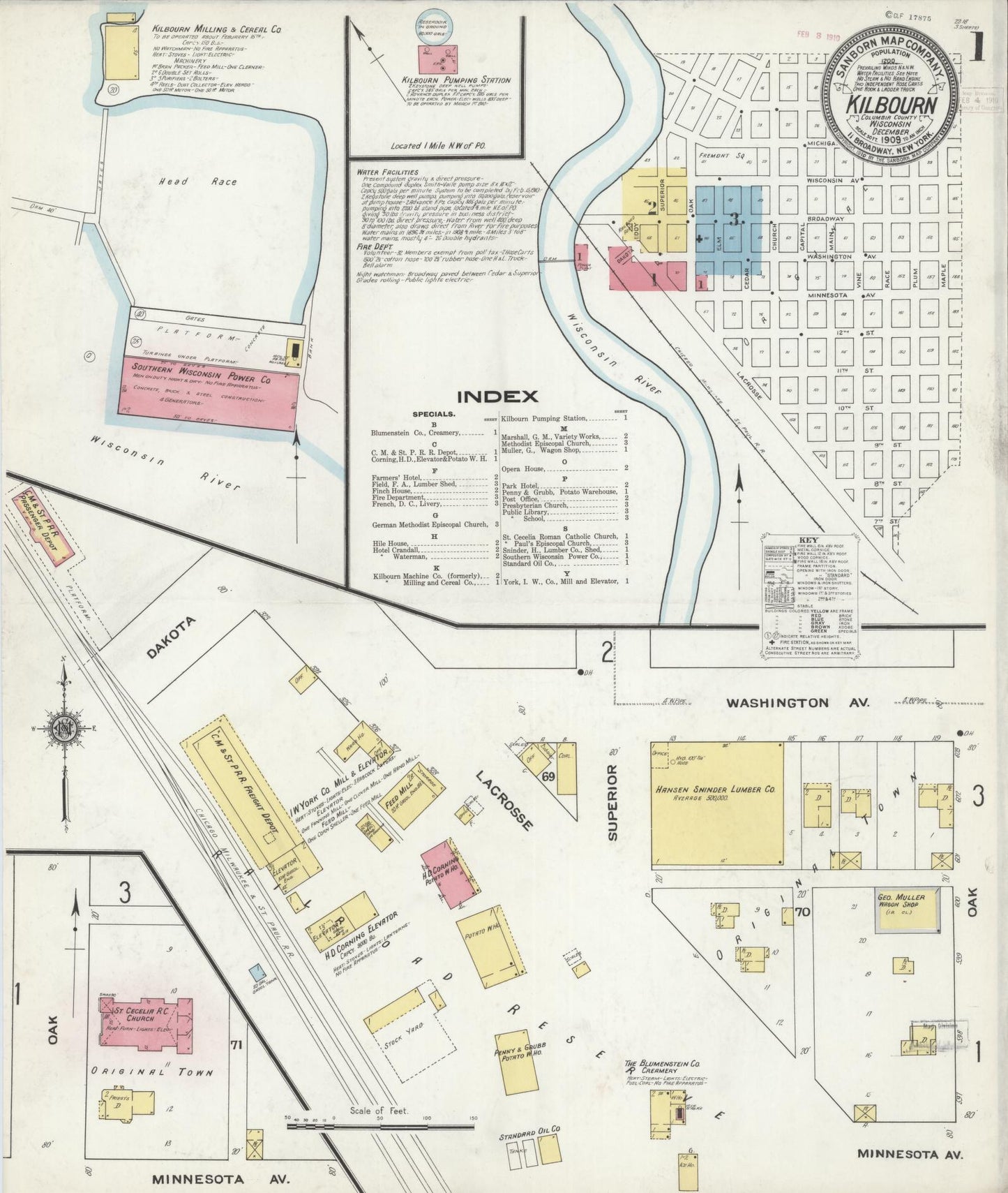 Sanborn Fire Insurance Map from Kilbourn, Columbia County, Wisconsin (1909), Sheet #0001 - Complete Map Set gallery image, historic Sanborn map, vintage wall art, Wisconsin Wisconsin