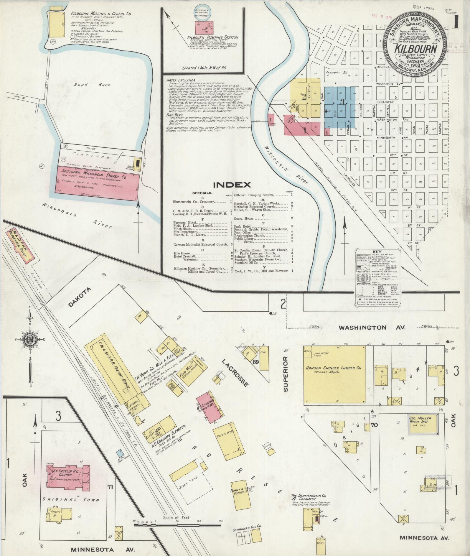 Sanborn Fire Insurance Map from Kilbourn, Columbia County, Wisconsin (1909), Sheet #0001 - Complete Map Set gallery image, historic Sanborn map, vintage wall art, Wisconsin Wisconsin