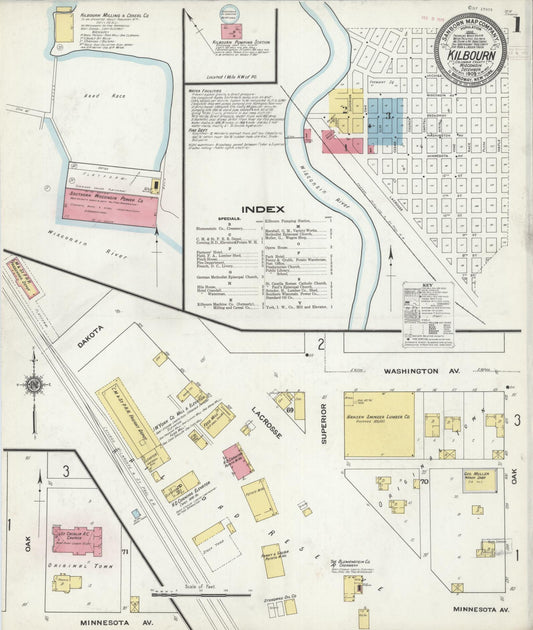 Sanborn Fire Insurance Map from Kilbourn, Columbia County, Wisconsin (1909), Sheet #0001 - Complete Map Set gallery image, historic Sanborn map, vintage wall art, Wisconsin Wisconsin